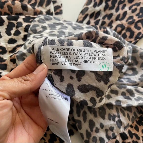 Ganni Leopard Print Button Down Blouse Black Tan Size 40 (US 8) Animal Print Top - Picture 8 of 10